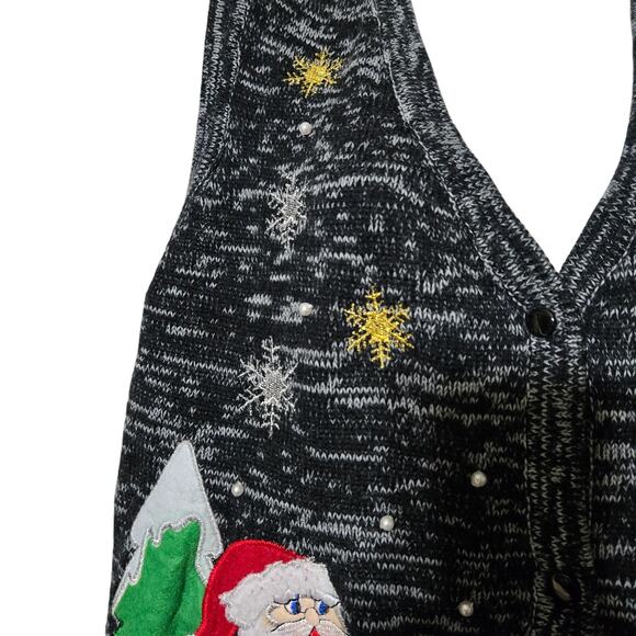 Holiday Time Women's XL Ugly Christmas Sweater Vest Santa Reindeer Trees Snow - Picture 11 of 14